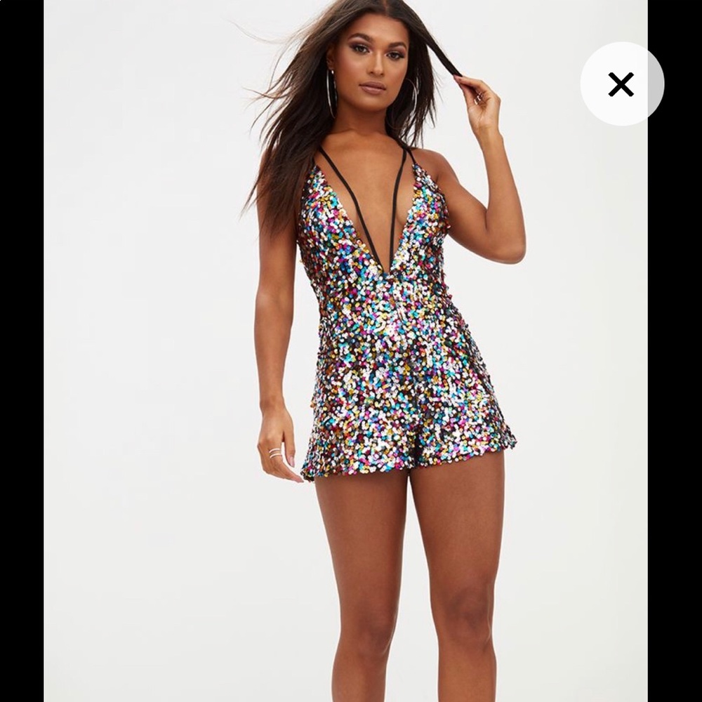 PrettyLittleThing multi-colored romper and 8